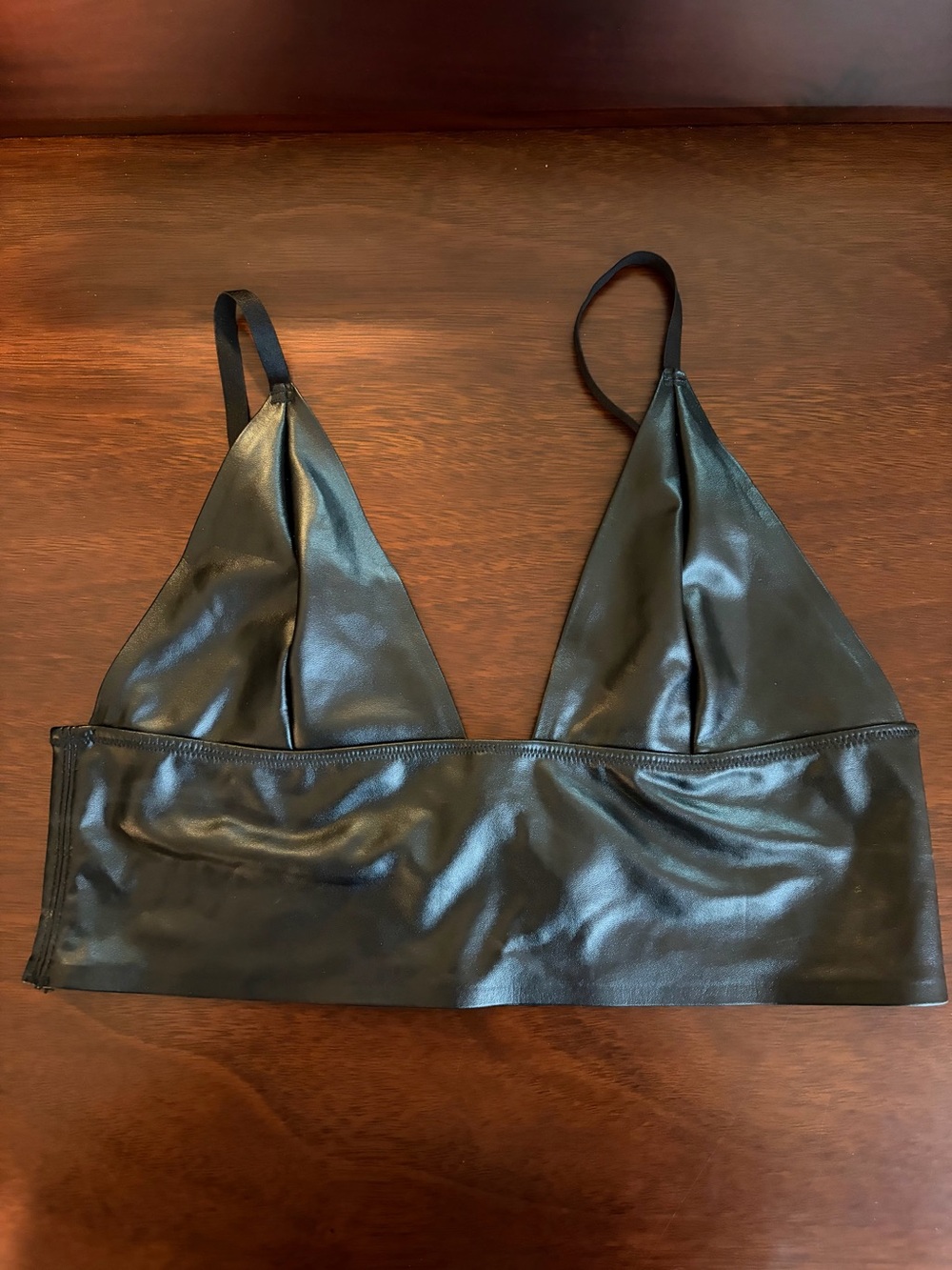 LF Black Vegan Leather Bralette with Adjustable Straps